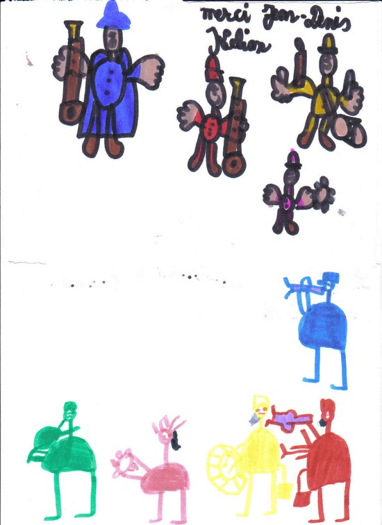 dessins des enfants de Roz Landrieux sur le thème de Waraok musique médiévale